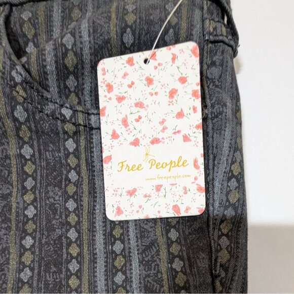 Free People Striped Jeans Womens 26 Geometric Cropped Skinny Boho Statement - Picture 3 of 10